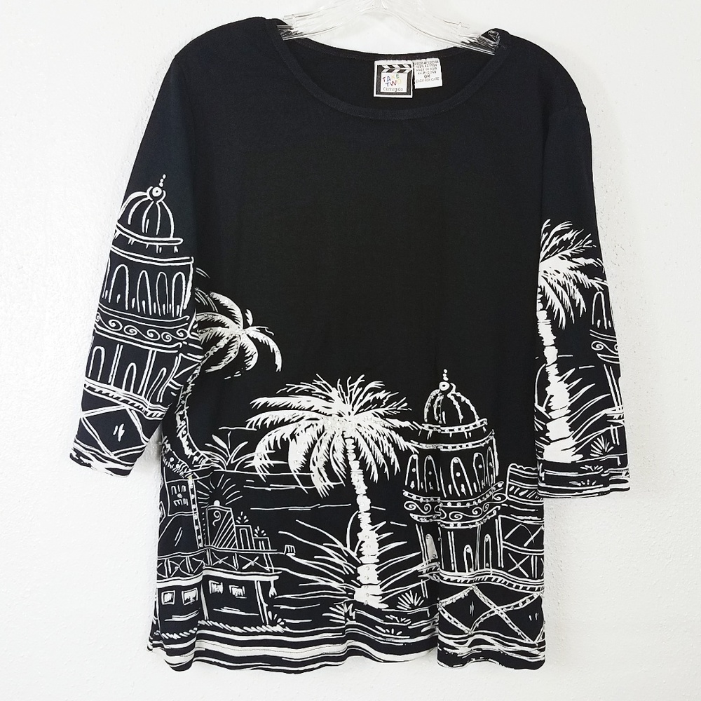 Take Two Sequined Palm Tree Blouse Shirt Top